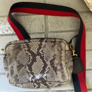 Clare V Midi Sack - Snakeskin with striped shoulder strap